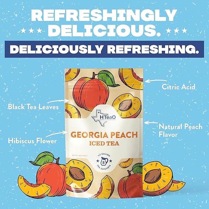 HTeaO Georgia Peach & Hibiscus Black Iced Tea Bags – Makes 4 Gallons in 5 Minutes – Large Tea Sachets for Parties, Family Gatherings, & Groups