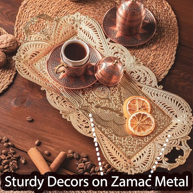 Small Gold Turkish Tea Coffee Serving Tray Table Decor Decorative Handles Rectangle