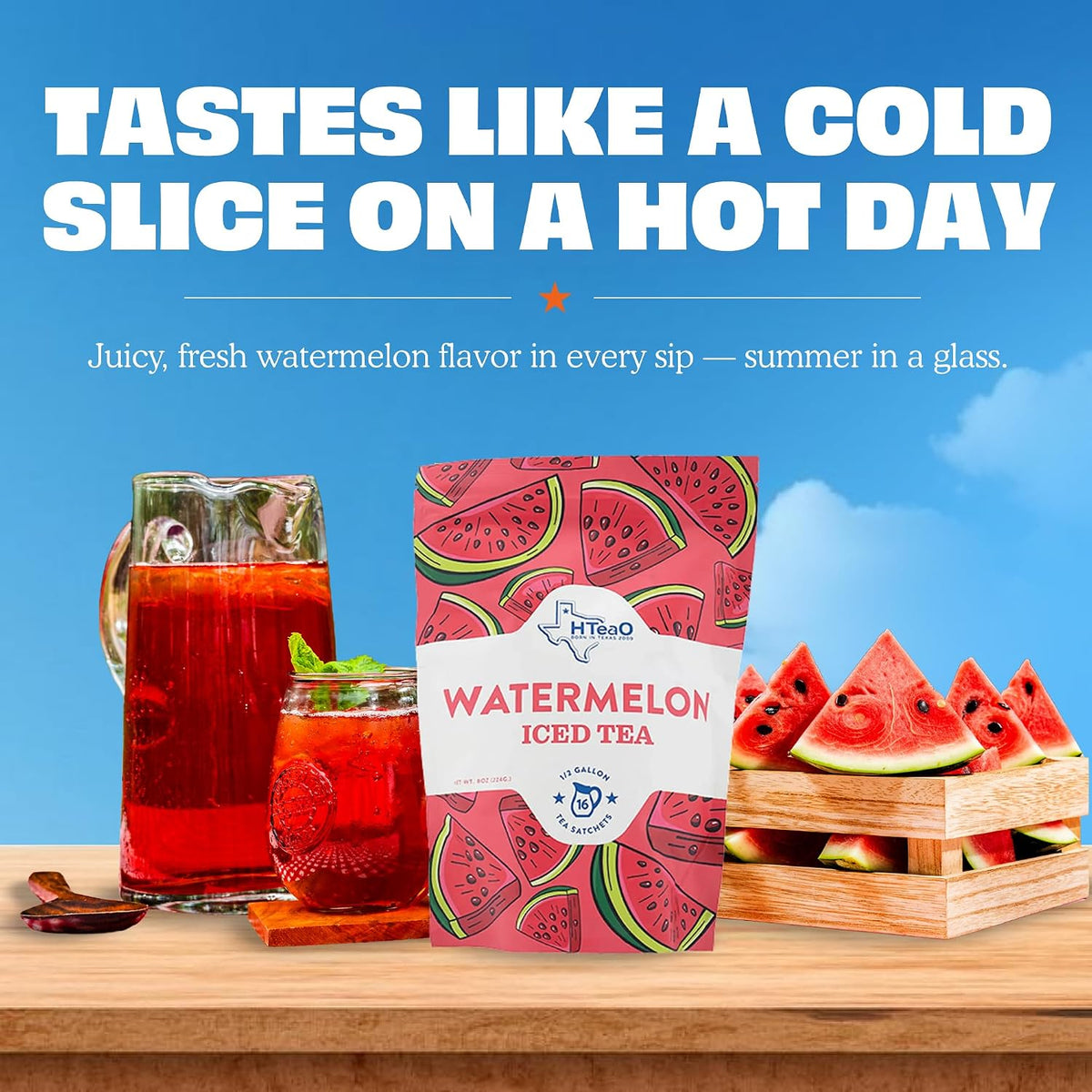 HTeaO Watermelon Iced Tea Bags - Make 4 Gallons - Texas Style - Black Tea