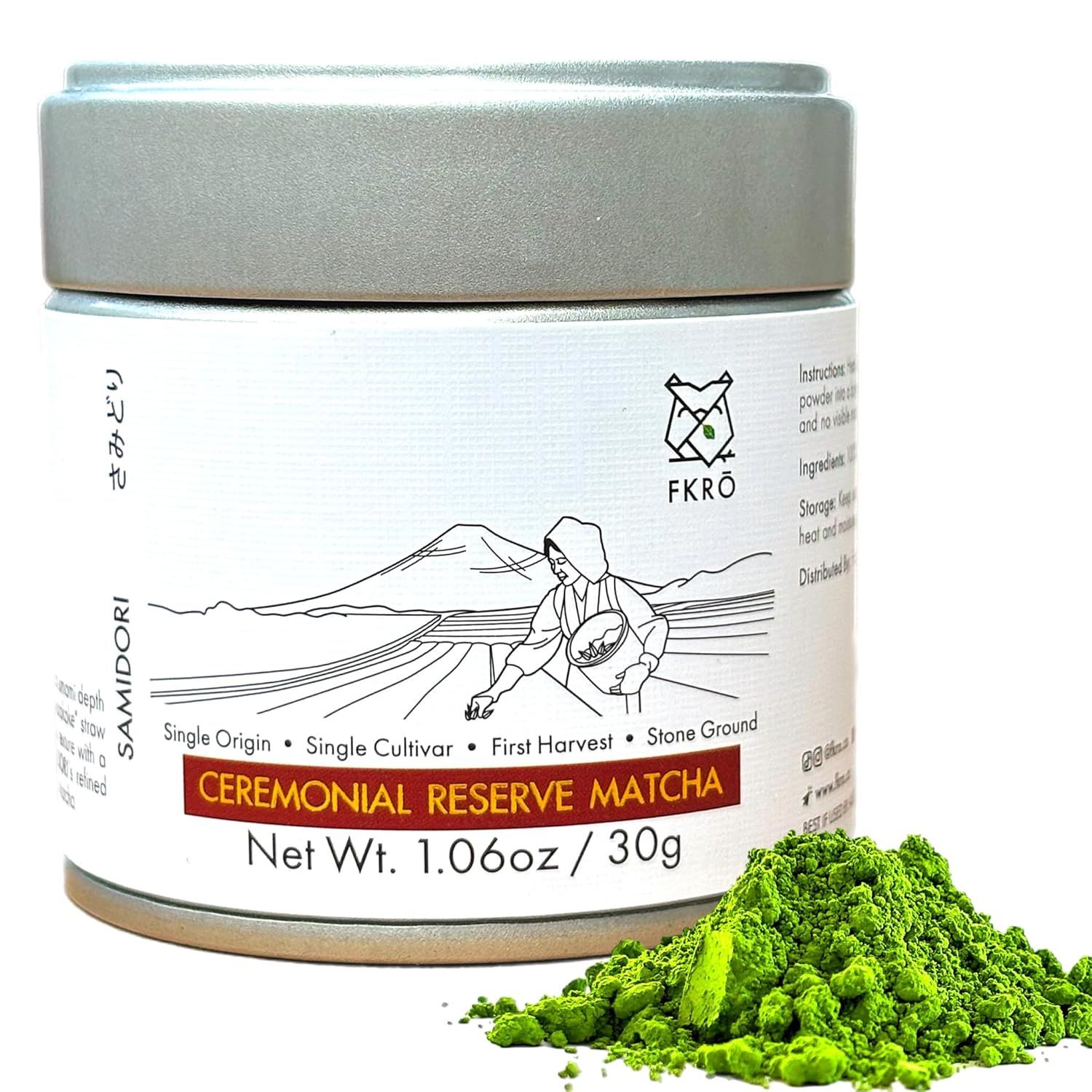 FKRO Ceremonial Reserve Matcha Samidori | 1st Harvest, Stone-Ground, Single Origin, Single Cultivar | Flown Fresh Monthly from Japan (30g/1.06oz) Tin