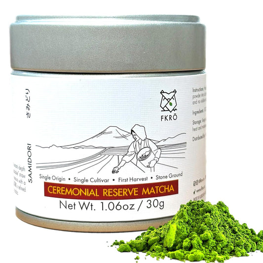 FKRO Ceremonial Reserve Matcha Samidori | 1st Harvest, Stone-Ground, Single Origin, Single Cultivar | Flown Fresh Monthly from Japan (30g/1.06oz) Tin