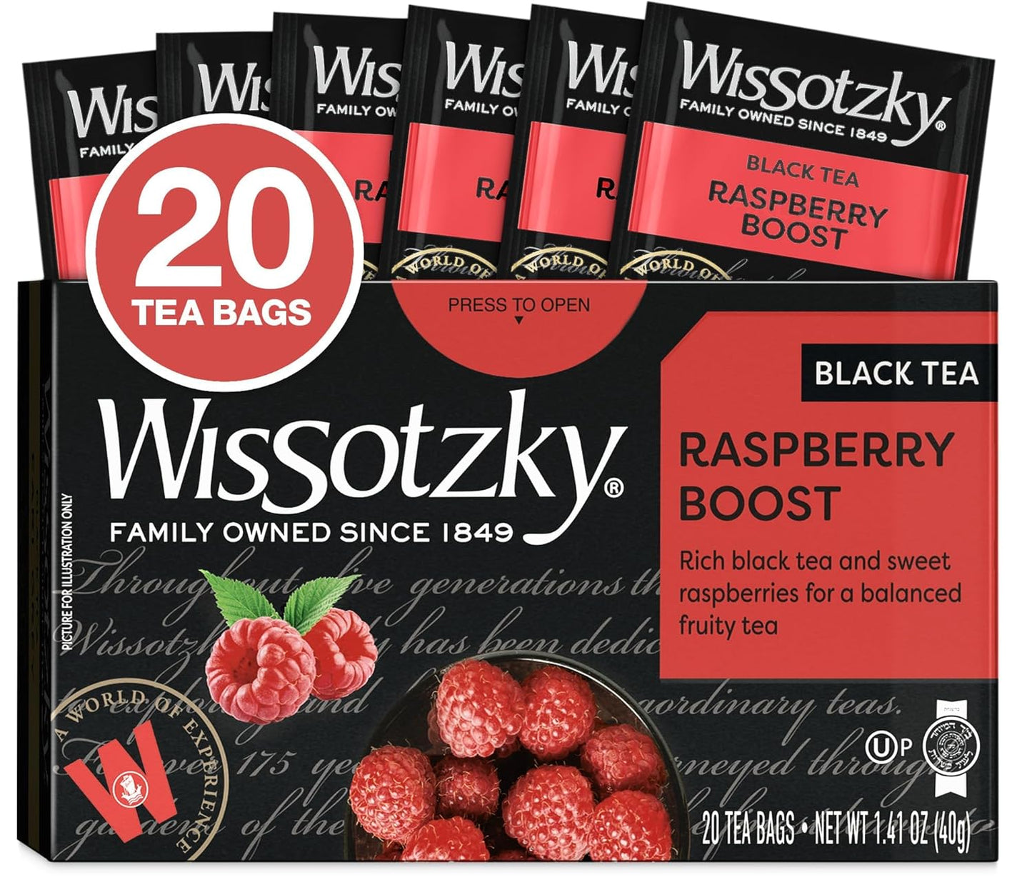 Wissotzky Raspberry Boost Black Tea, 20 Tea Bags | Bold Berry Tea | Antioxidant Rich | Fruity Black Tea Bags