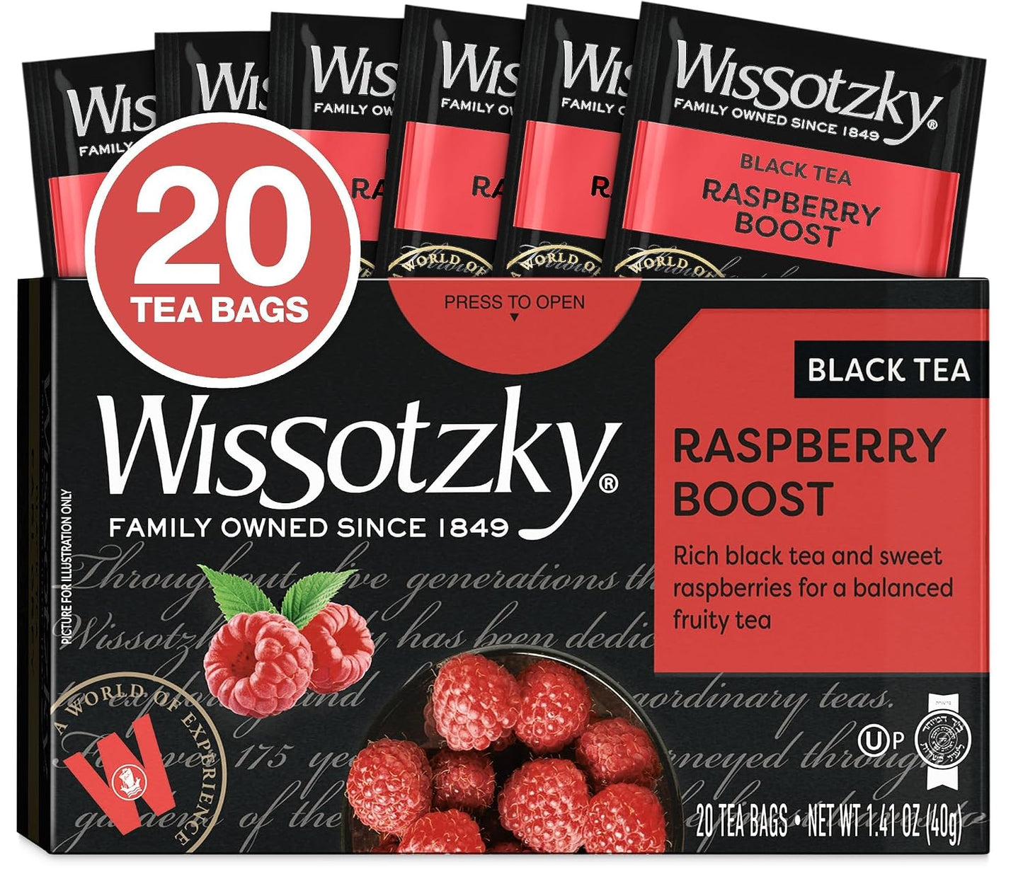 Wissotzky Raspberry Boost Black Tea, 20 Tea Bags, Bold Berry Tea, Antioxidant Rich, Fruity Black Tea Bags