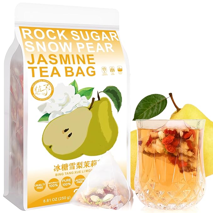 Plant Gift Rock Sugar Snow Pear Jasmine Tea Bags 8.81oz (10g*25bags), Wolfberry, Jasmine, Hongzao, Chinese Pure Nature, Health Care Mixed Tea, Combination of Floral Tea 250g 冰糖雪梨茉莉茶