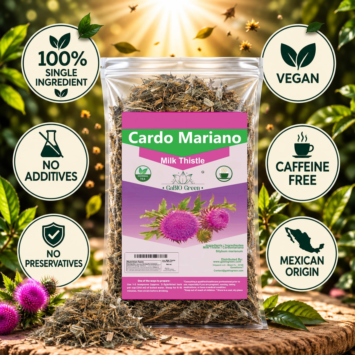 Gabio Green Cardo Mariano Mexican Milk Thistle (4.1 oz/116.2 gr). Loose Leaves Herbal Tea, 100% Pure & Natural Dried Herb