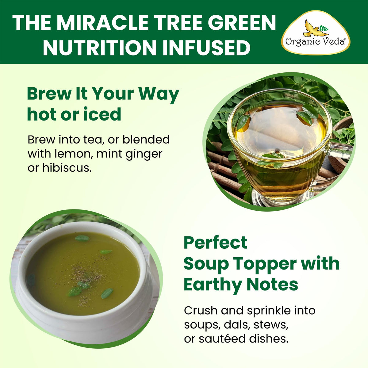 Organic Veda Moringa Tea Leaves - True Green Rich, Premium Single Origin,100% Organic Moringa Oleifera Loose Leaf Tea