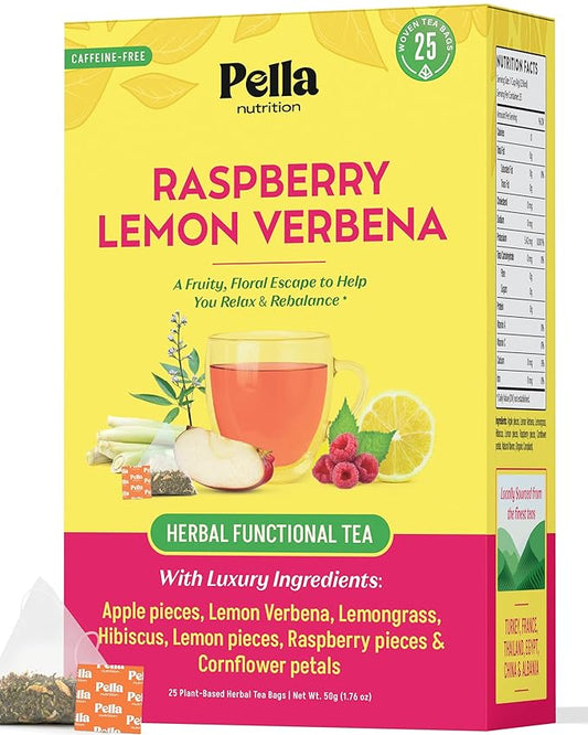 Lemon Verbena and Hibiscus Tea – Contains Lemongrass, Corn Flowers, Apple, Lemon & Raspberry – Vegan, Kosher, Caffeine-Free Herbal Drink – Soothing Fruity Blend for Relaxation & Vitality (25 Tea Bags)