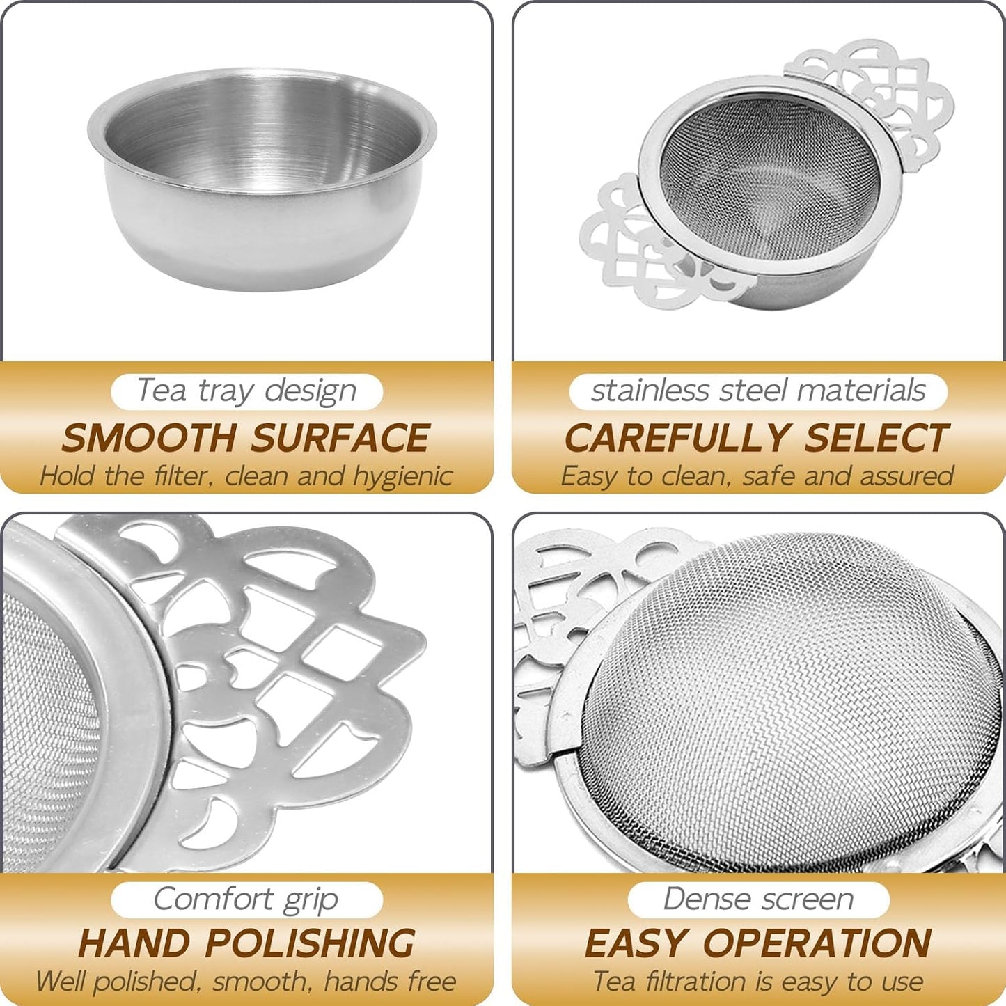 Tea Drain Strainer 304 Stainless Steel Loose Tea Infusers Strainers Mesh Tea Infuser Stainless Steel Loose Leaf Tea Filter with Handles for Loose Tea Juice Coffee Filter(4Pcs)
