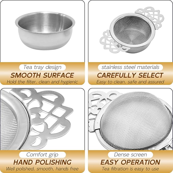 Tea Drain Strainer 304 Stainless Steel Loose Tea Infusers Strainers Mesh Tea Infuser Stainless Steel Loose Leaf Tea Filter with Handles for Loose Tea