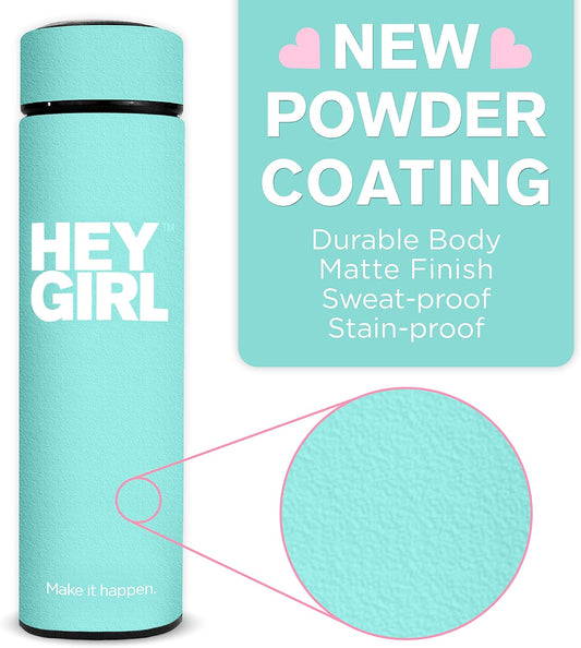Hey Girl Tea Infuser Bottle 450ml - Insulated Stainless Steel Water Bottle - Tea Tumbler with Tea Diffuser - Portable Travel Mug for Loose Leaf Tea &amp; Infused Water - Tea Lovers Gifts for Women