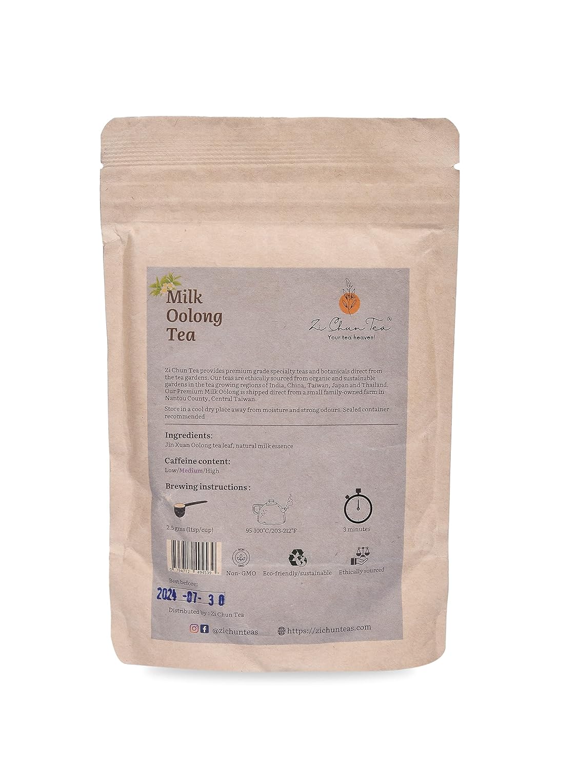 Zi Chun Milk Oolong Tea Loose Leaf 3.5 oz, Taiwan Jin Xuan Tea | High Mountain Milky Tea, Naturally Creamy Flavor, Hand-Picked Whole Leaves, Ball-Rolled Leaf, Non-GMO, Hot or Iced Brew