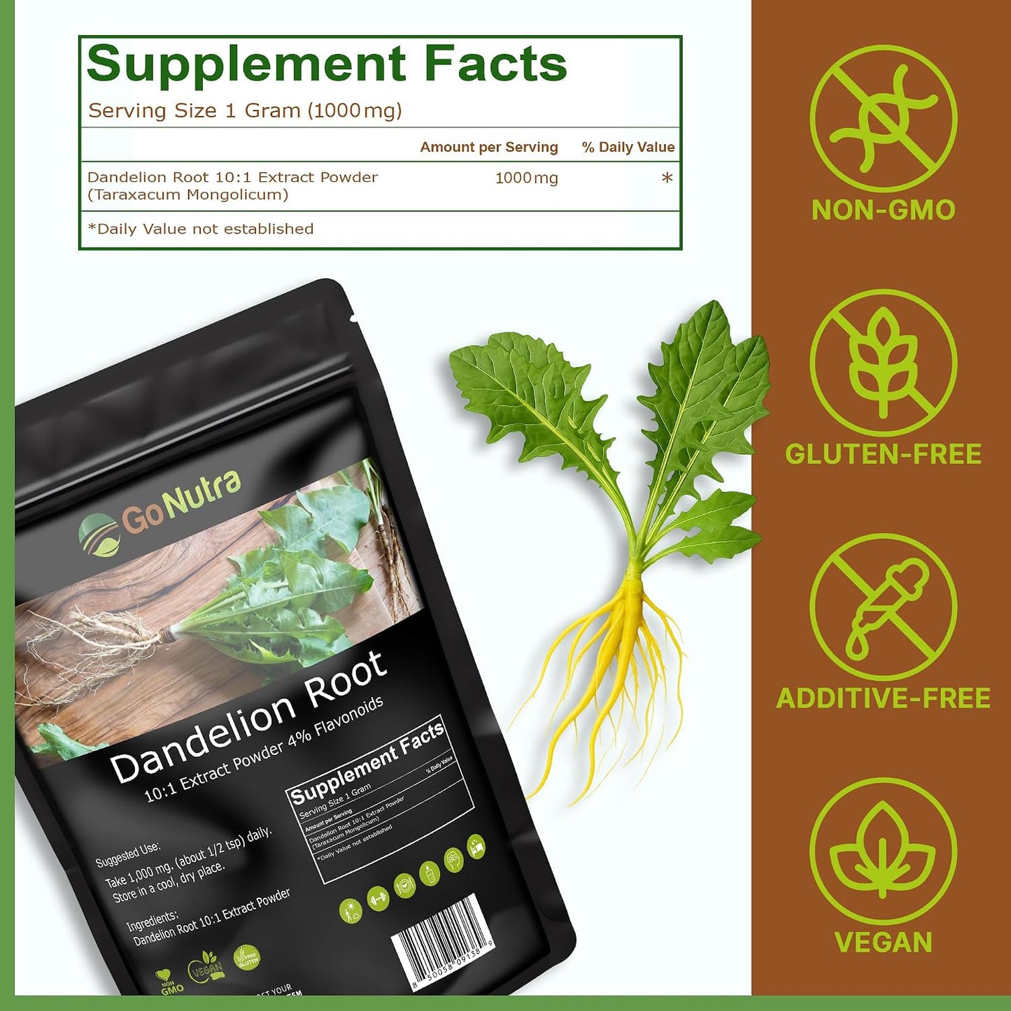 Dandelion Root Extract Powder for Tea, Coffee &amp; Beverages, 8 oz | Dandelion Powder with Concentrated 10:1 Processing | Naturally Rich in Antioxidants | Vegan, Non-GMO | Caffeine &amp; Filler Free