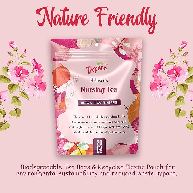 Tropace Organic Hibiscus Nursing Tea – Herbal Caffeine-Free Tea for Moms, with Fenugreek, Anise, Sorghum & Coriander – Rooted in Africa, Packed in USA – 20 Tea Bags, 1.4 oz (40g)