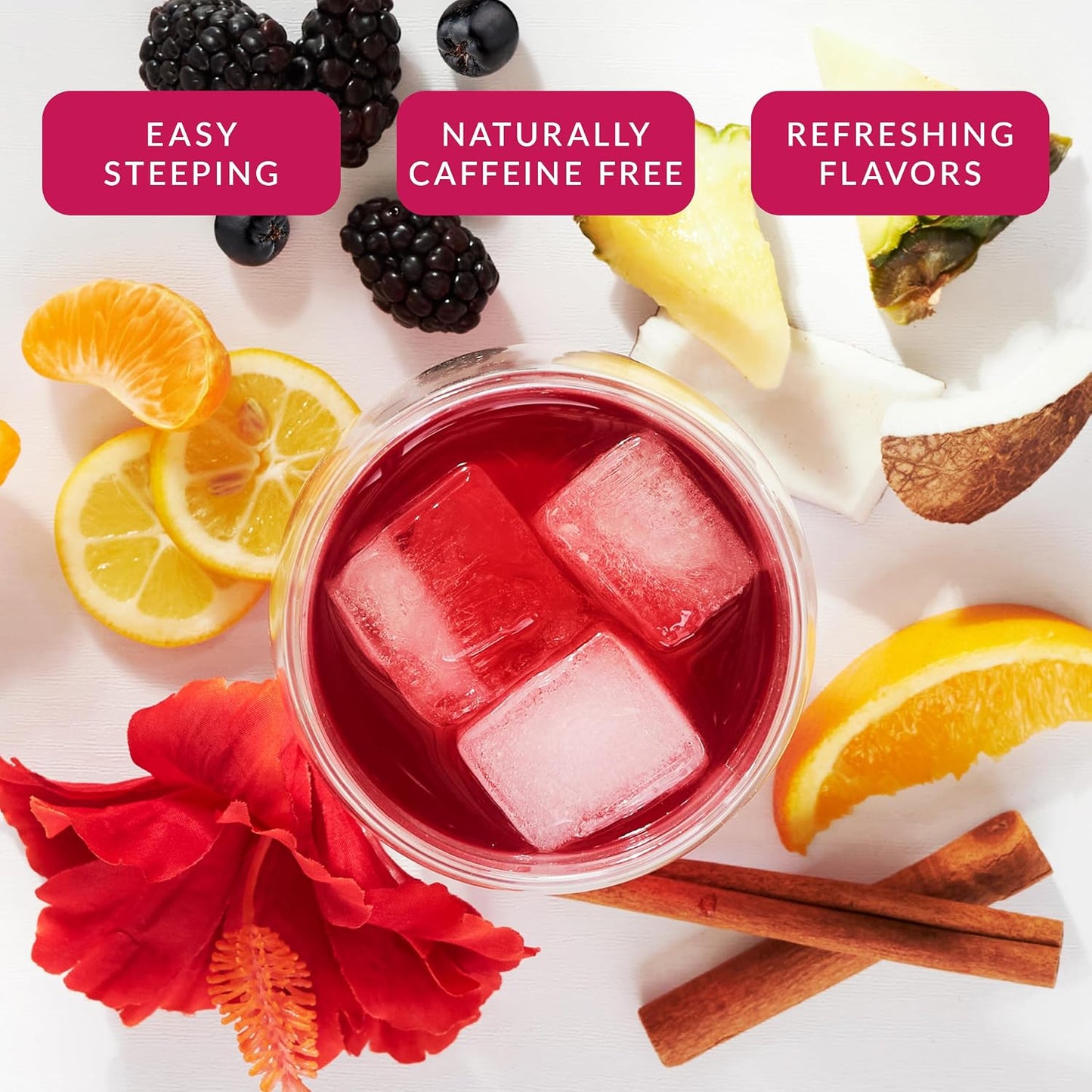 The Republic of Tea Cold Brew Hibiscus Aronia Blackberry Iced Tea, 6 Ct | Herbal Tea, Caffeine Free, Cold Brew Hibiscus with Dark Berry Flavor, Rosehips and Aronia Berry Bits