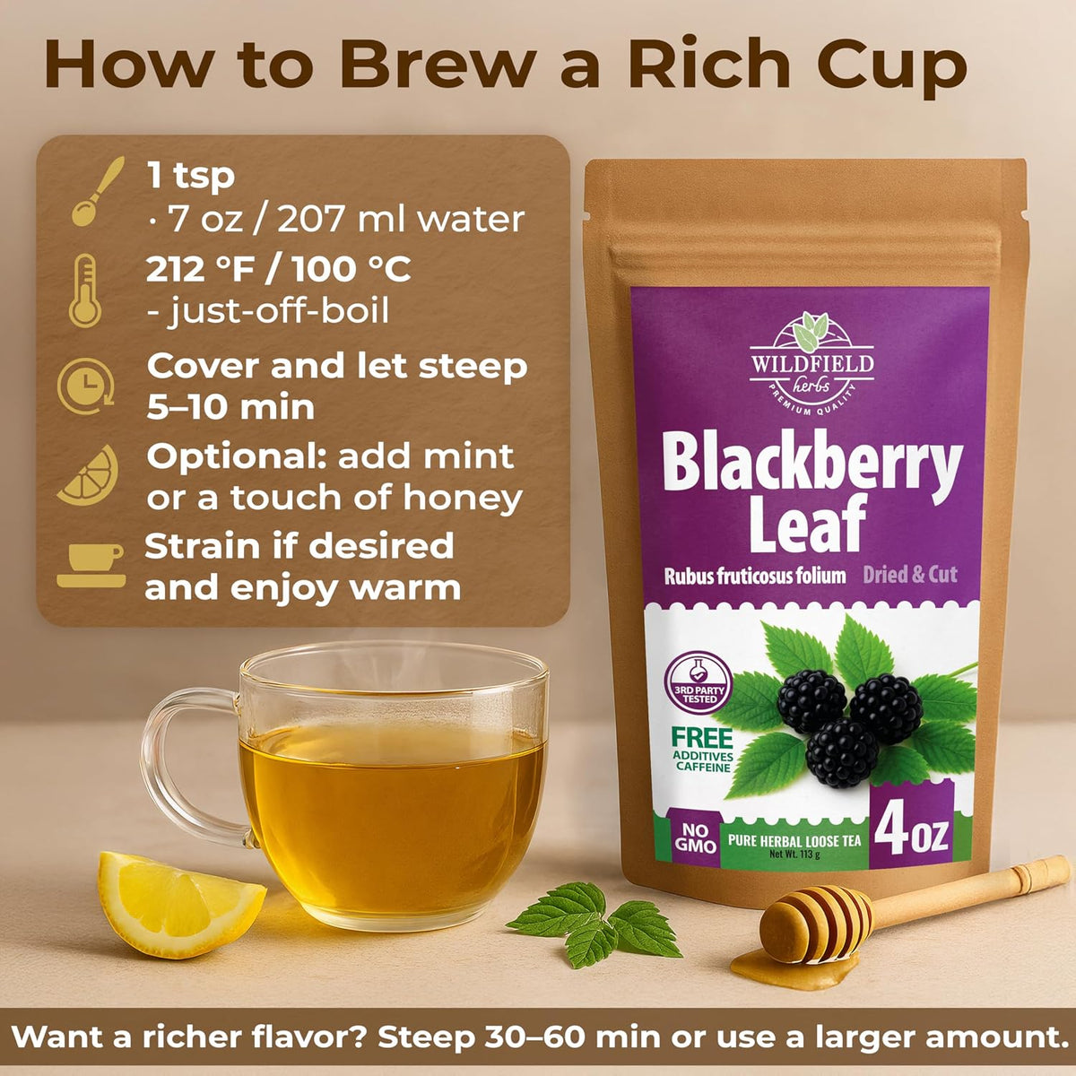 4 oz. Blackberry Leaf Herbal Tea (Rubus fruticosus) – 113g Dried Blackberry Leaf Tea Hojas de Zarzamora