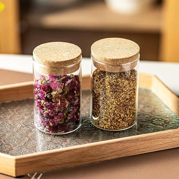 10oz Glass Storage Container - Airtight Glass Jars with Cork Lid, Spice Jars, Candy Jar, Food Storage Jars for Candy, Spices, Coffee, Tea, Nuts (2PCS)