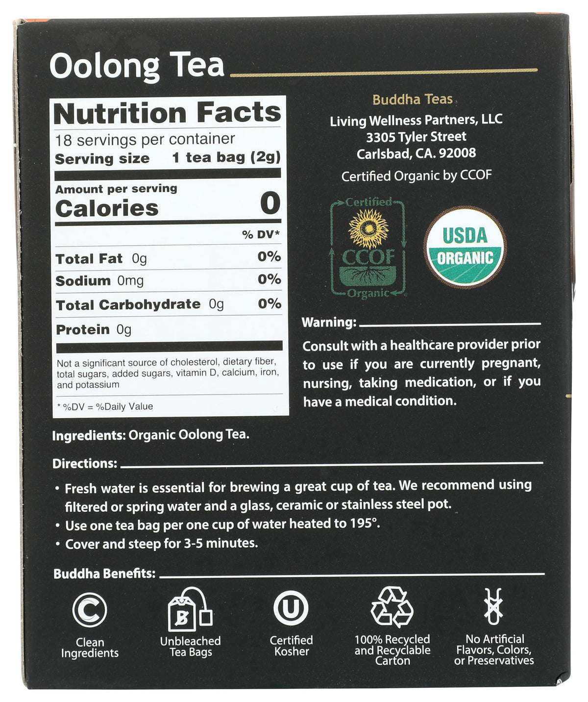 Buddha Teas Organic Oolong Tea - Herbal Tea, Microplastic & Caffeine Free