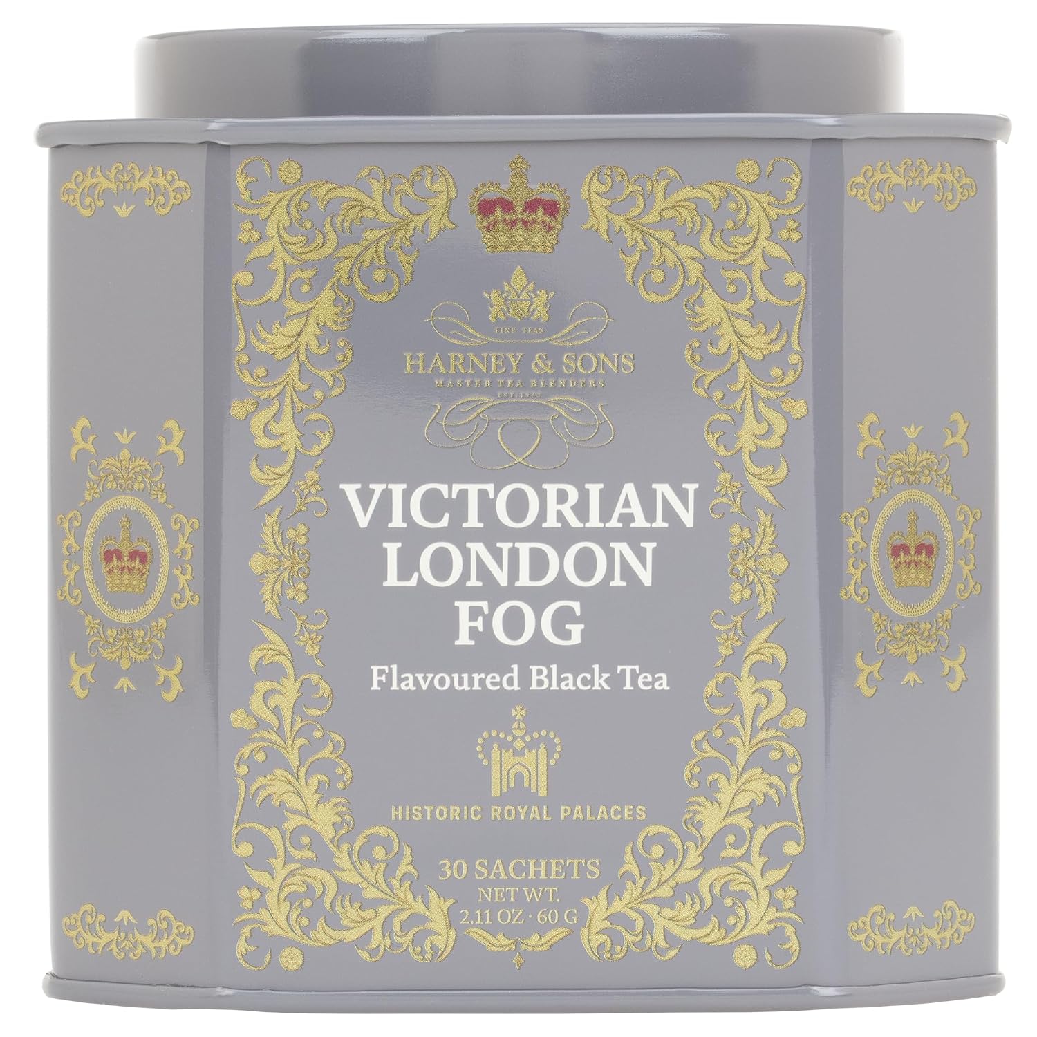 Harney & Sons Victorian London Fog Tea, 30 Sachets in Tin | Black and oolong teas with bergamot, vanilla, citrus and lav