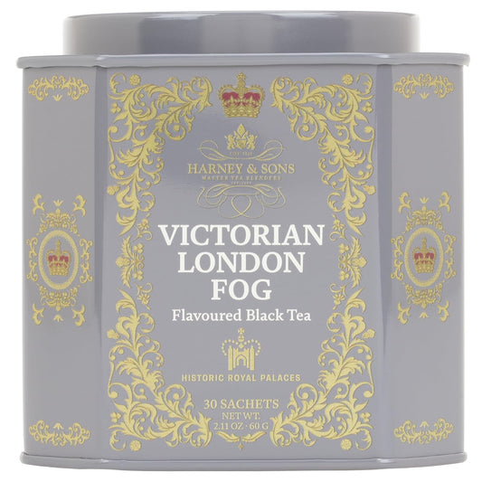 Harney & Sons Victorian London Fog Tea, 30 Sachets in Tin | Black and oolong teas with bergamot, vanilla, citrus and lav