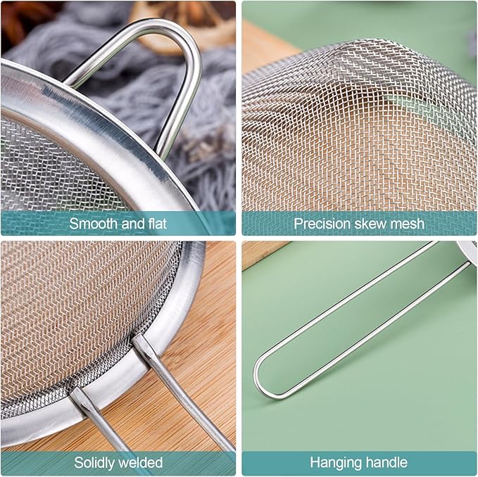 2 Pack Fine Mesh Strainer, Small Stainless Steel Sieves with Handles, for Steeping Loose Leaf Tea, Straining Cocktail, Juice and Sifting Flour