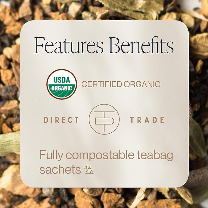 Rishi Tea Masala Chai Black Sachet Tea Bag Blend - Organic, Assam with Whole Spices, Energizing & Caffeinated - 15 Count (Pack of 1)