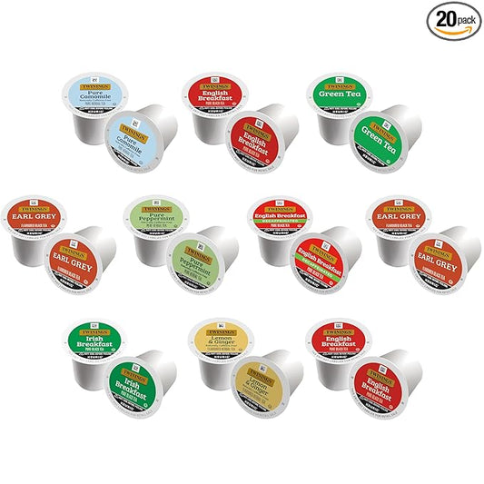 Twinings Tea K Cup Pod Sampler Variety Box (20 Count) 8 Flavors for Keurig Single Serve Brewers, Contains Black, Green, Herbal and Decaffeinated Teas for Tea Lovers