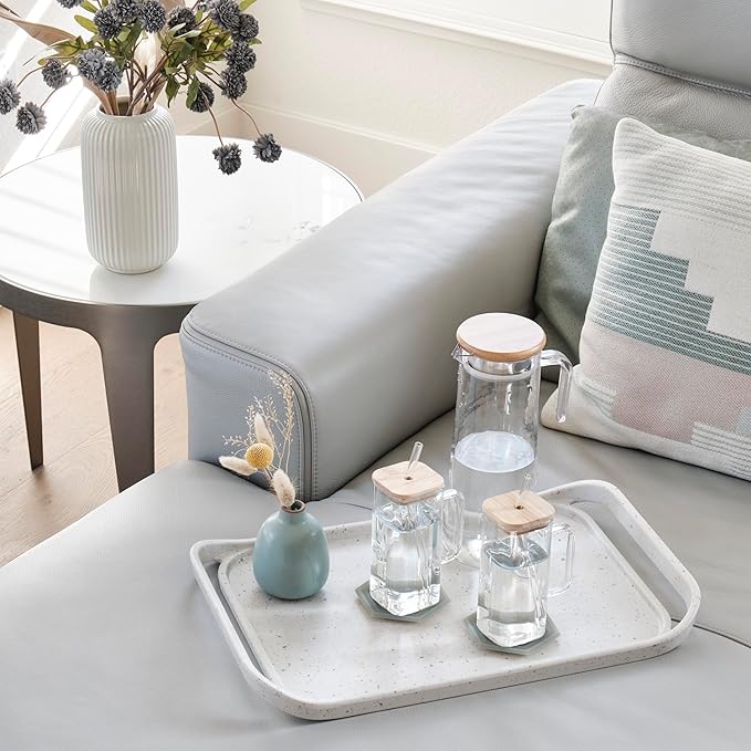LINE+ARC Waterproof, Easy-to-Clean, 18"x12" Serving Tray Extra Large Handles (Bone) 100% Food-Grade Melamine for Breakfast, Dinner, Bed, Tea, Crafts, Decorative, TV, Couch, Outdoor, Patio