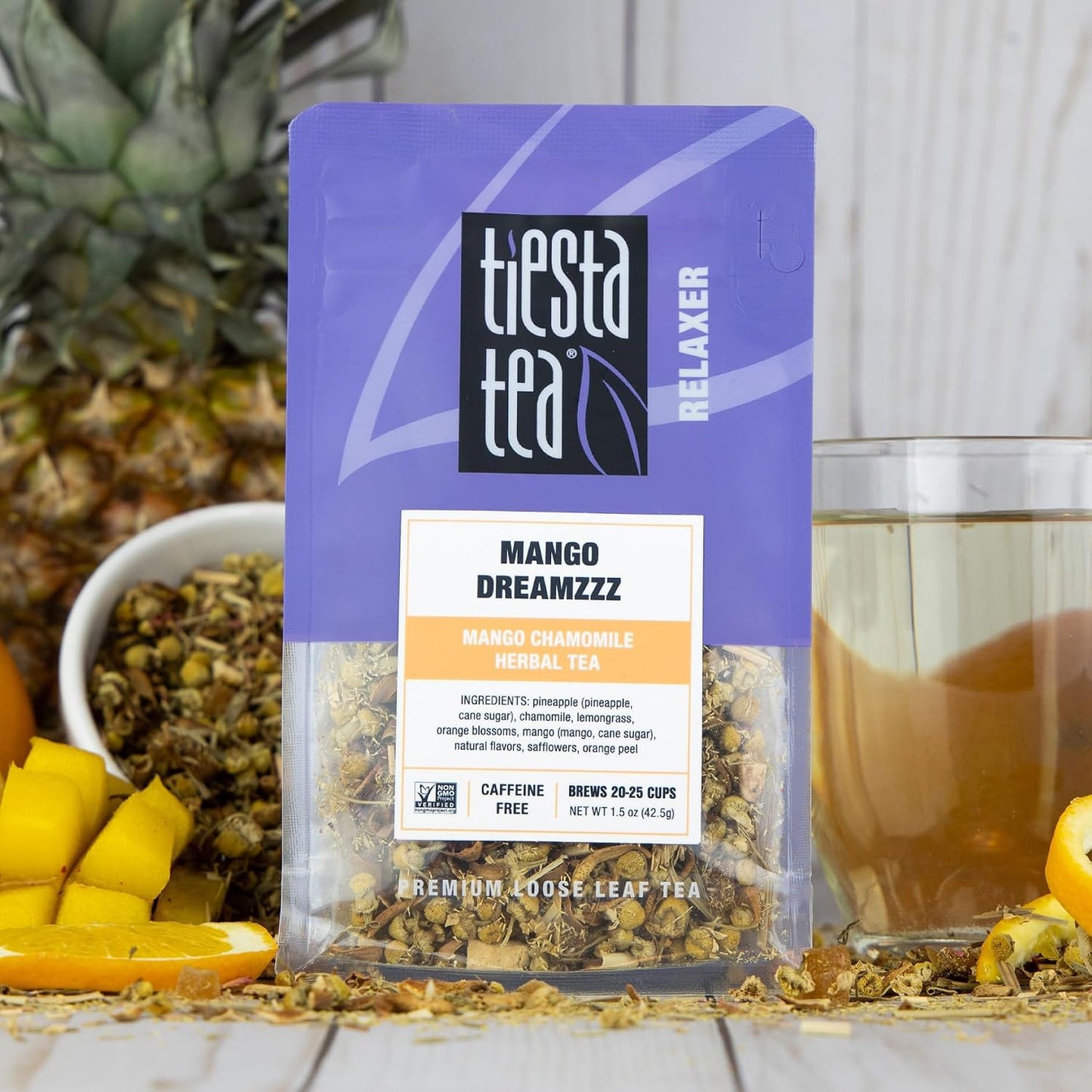 Tiesta Tea - Mango Dreamzzz Chamomile Loose Leaf Herbal Tea | Relaxing Chamomile &amp; Lemongrass Blend, Caffeine-Free, Brew Hot or Iced, Makes Up to 25 Cups, Resealable Pouch, 1.5 Ounce
