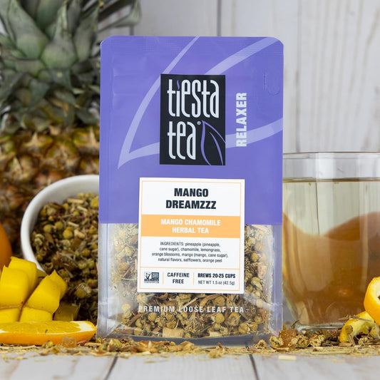 Tiesta Tea - Mango Dreamzzz Chamomile Loose Leaf Herbal Tea | Relaxing Chamomile &amp; Lemongrass Blend, Caffeine-Free, Brew Hot or Iced, Makes Up to 25 Cups, Resealable Pouch, 1.5 Ounce
