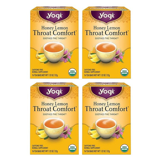 Yogi Tea Honey Lemon Throat Comfort - 16 Bags per Pack (4 Packs) - Soothing Organic Honey Tea - Includes Lemongrass, Peppermint Leaf, Licorice Root