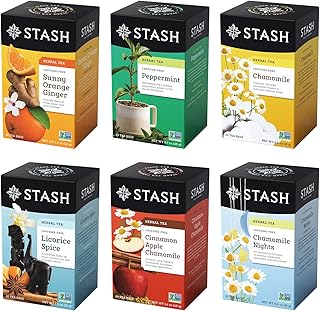 Stash Tea Soothing Herbal Tea 6 Flavor Variety Pack, 6 Boxes With 18-20 Tea Bags Each