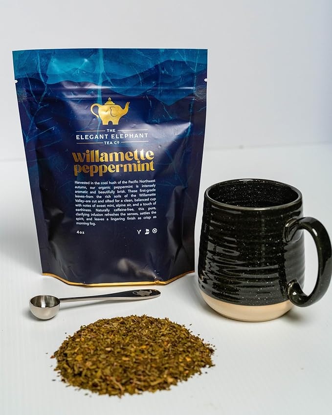 Willamette Peppermint Tea, Organic Loose Leaf Mint Herbal Tea – Soothing, Caffeine-Free – Refreshing Hot or Iced