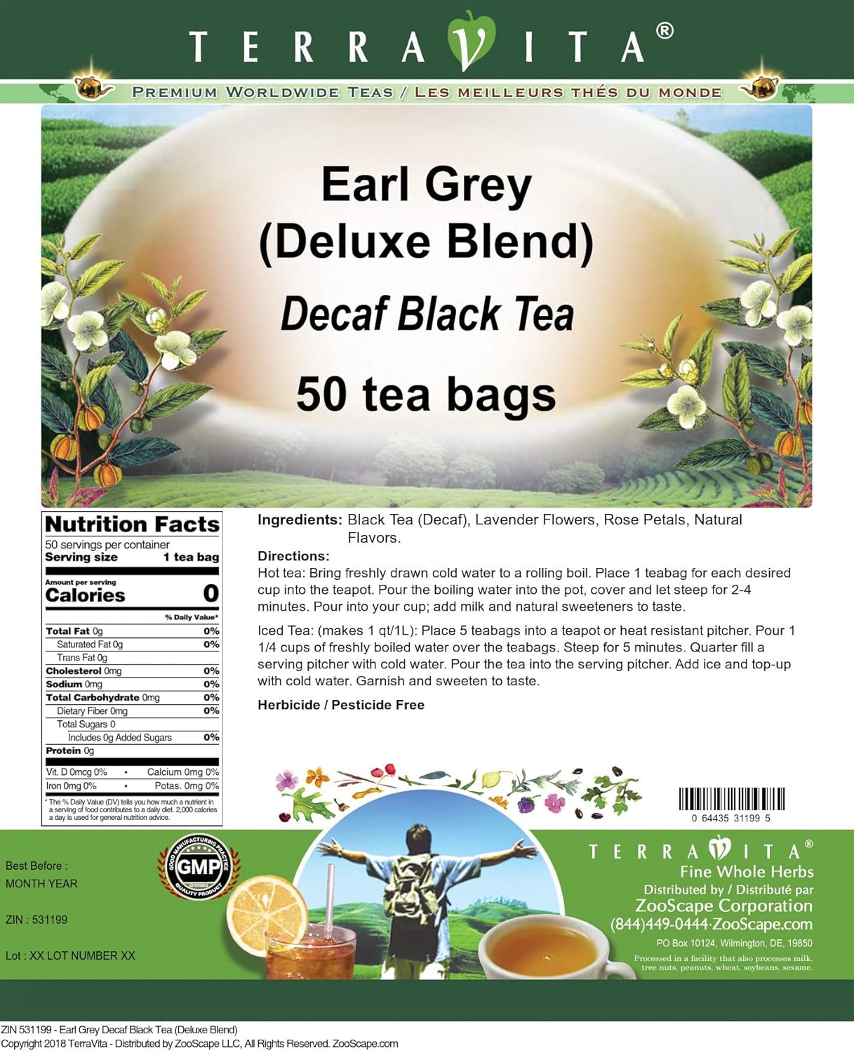Earl Grey Decaf Black Tea (Deluxe Blend) (50 tea bags, ZIN: 531199)