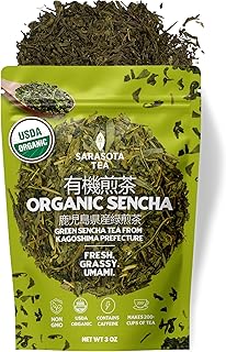 Organic Japanese Sencha Green Tea Loose Leaf | Premium Green Tea from Kagoshima Prefecture | 100% USDA Organic | Fresh & Grassy Flavor | 3oz Bag | High Antioxidants | Non-GMO