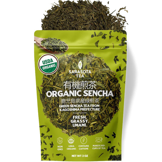 Organic Japanese Sencha Green Tea Loose Leaf, Premium Green Tea from Kagoshima Prefecture, 100% USDA Organic, Fresh & Grassy Flavor, 3oz Bag