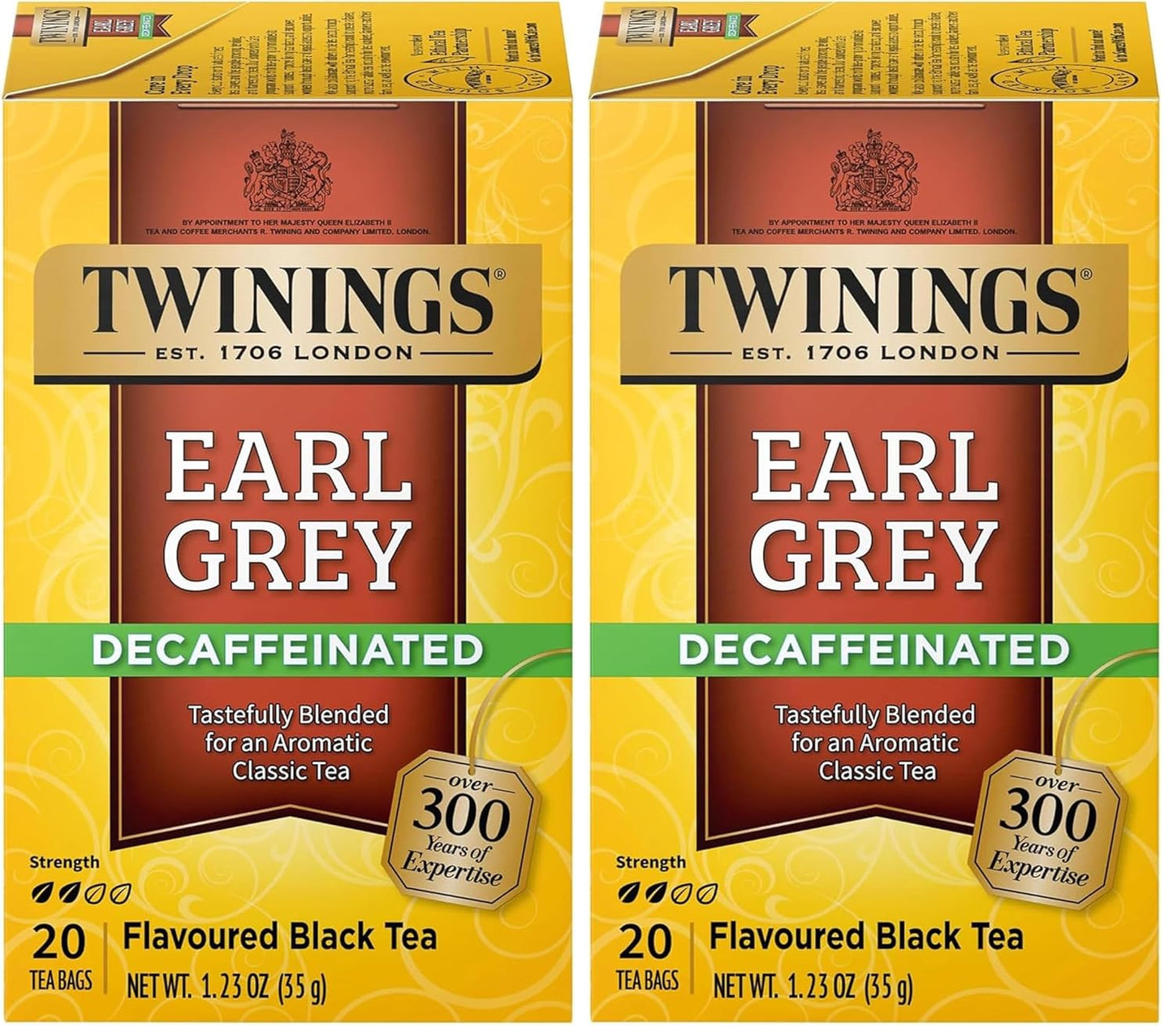 Twinings Decaffeinated Earl Grey Black Tea Individually Wrapped Bags, 20 Count (Pack of 2), Flavoured with Citrus and Bergamot, Enjoy Hot or Iced, 20 Teabags