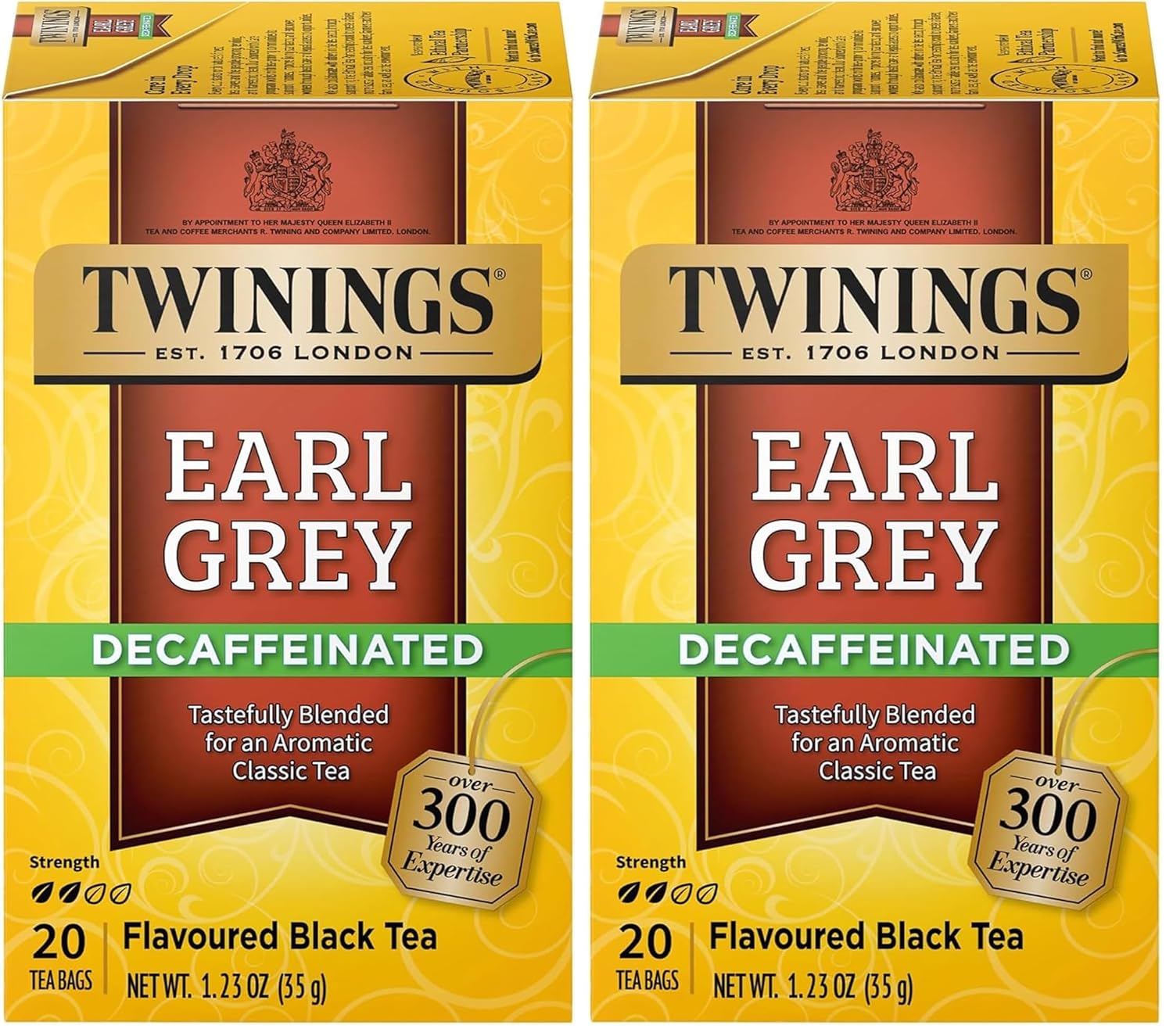 Twinings Decaffeinated Earl Grey Black Tea Individually Wrapped Bags, 20 Count (Pack of 2), Flavoured with Citrus and Bergamot, Enjoy Hot or Iced, 20 Teabags