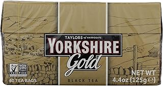 Yorkshire Tea, Gold, Pillow Tea Bags, 40 Count (Pack of 1), Premium Blend, Rich, Smooth, and Satisfying, Classic British Breakfast Blend, Caffeinated, Enjoy Hot or Iced, 40 Teabags