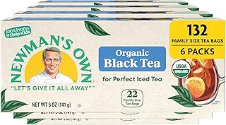 Newman's Own Organic Black Tea Boosts Immunity and Promotes Overall Wellbeing Strong Robust Unsweetened Black Tea with 22 Individually Wrapped Family Sized Tea Bags Per Box (Pack of 6) USDA Certified Contains Caffeine Brew Hot/Cold