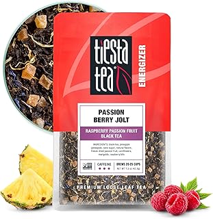 Tiesta Tea Passion Berry Jolt, Premium Loose Leaf, Classic Black Tea Blends, Raspberry Passion Fruit Black Tea, High-Caffeine, Hot or Iced Brews Up to 25 Cups, 1.5 Ounce Resealable Pouch
