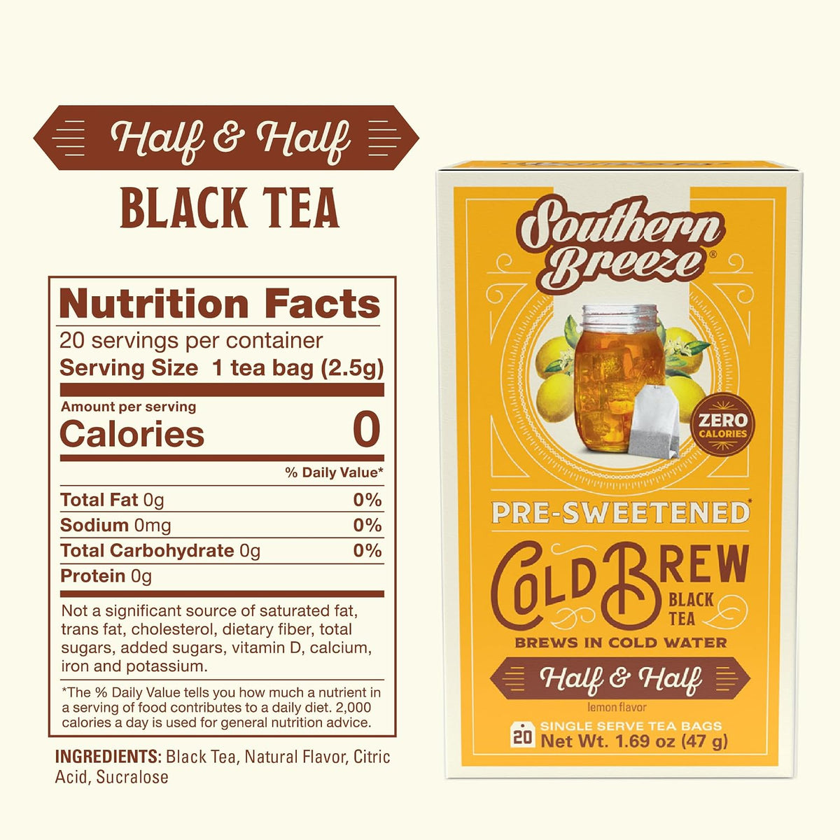 Southern Breeze Cold Brew Sweet Tea Half &amp; Half Iced Tea 20 Count, 2 Pack