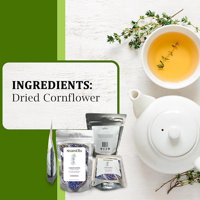 Nelson's Tea Cornflower Petals - Dried Blue Cornflower (Centaurea Cyanus) for Tea Blends, Latte, Smoothie, & Bath Salts (2 oz.)