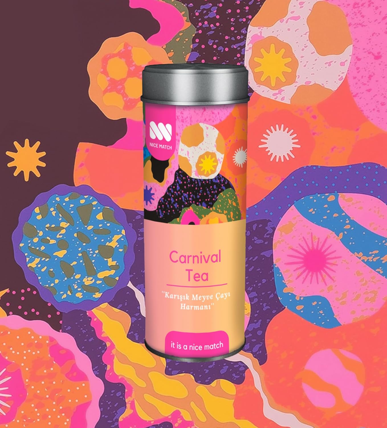 Carnival Mixed Fruit Tea Blend – Loose Leaf Herbal Tea with Strawberry, Apple, Peach, Raspberry, Blackcurrant, Hibiscus, Orange Peel, Lime & Rosehip - Caffeine Free & Antioxidant-Rich - 50g Tin, 18–20 Cups