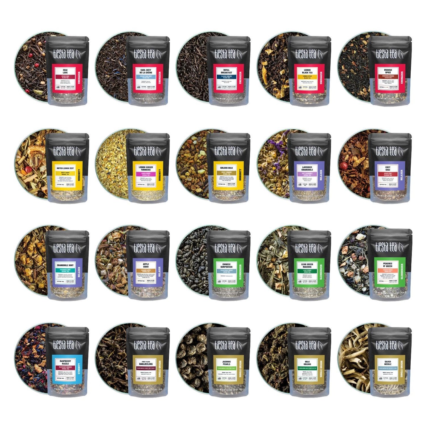 Tiesta Tea - Classic Teas Sampler Dry Flight Set, Loose Leaf, High to No Caffeine, Makes Hot & Iced, Assorted Tea Sets with Herbal, Black, Green
