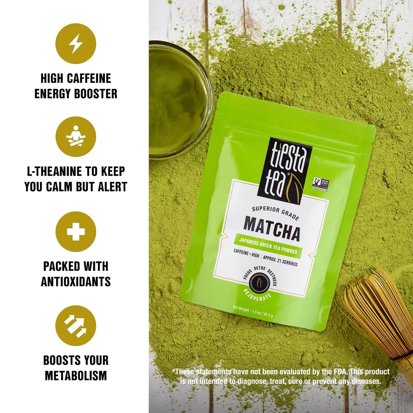 Tiesta Tea - Superior Matcha | Superior Grade Japanese Matcha Powder | High Caffeinated Green Tea | Make Hot or Iced | Up to 21 Cups | 1.5oz Resealable Pouch