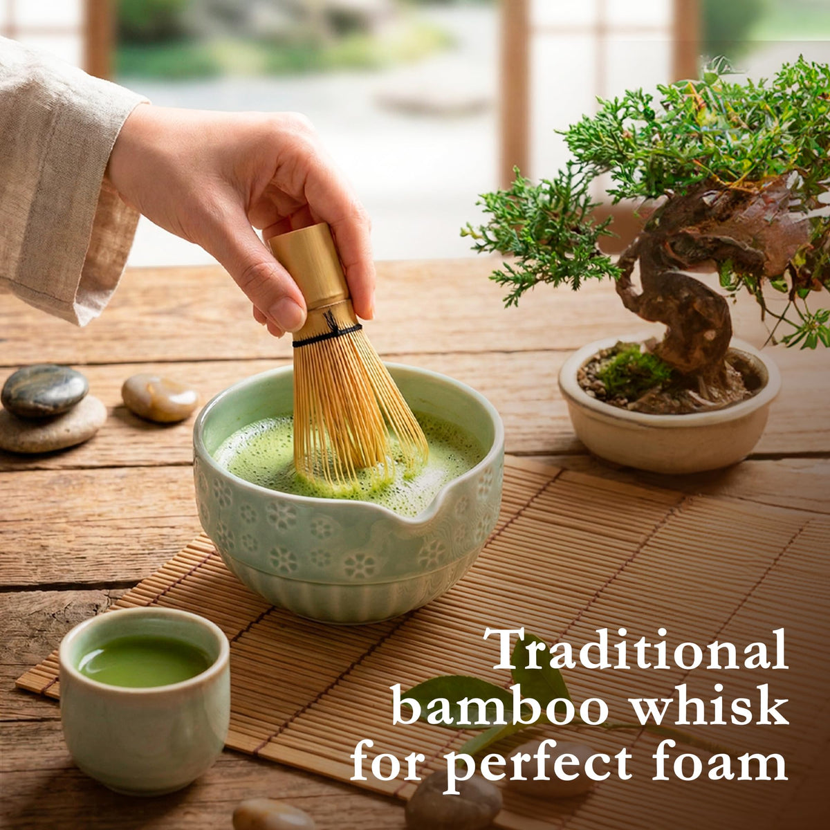 BLOOMORA Matcha Set, Ceramic Kit with Bowl, Bamboo Whisk and Scoop, Tea Ceremony