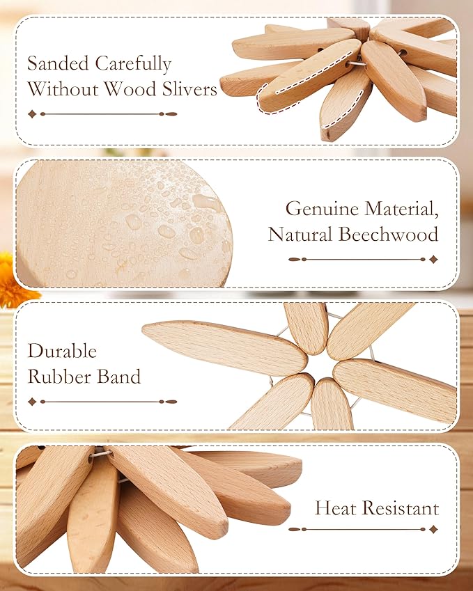 Wooden Tree Trivets for Hot Dishes, 4 Wooden Trivet + 1 Stand Natural Wooden Coaster for Hot Dishes, Pot, Bowl, Teapot, Hot Pot Holders