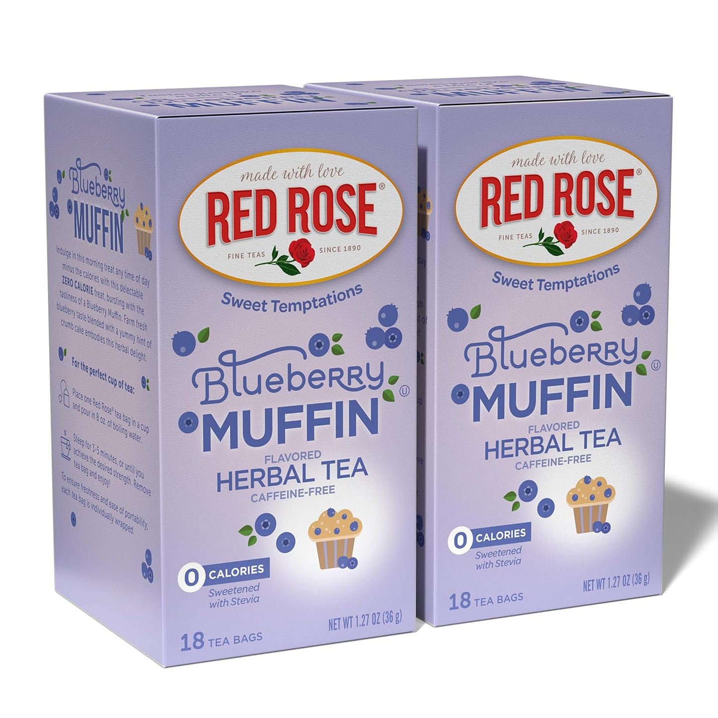 Red Rose Sweet Temptations Blueberry Muffin Dessert Herbal Tea, 2 Pack | Sweet, dessert-inspired herbal tea | Naturally flavored | Caffeine-free | Ideal sweet treat