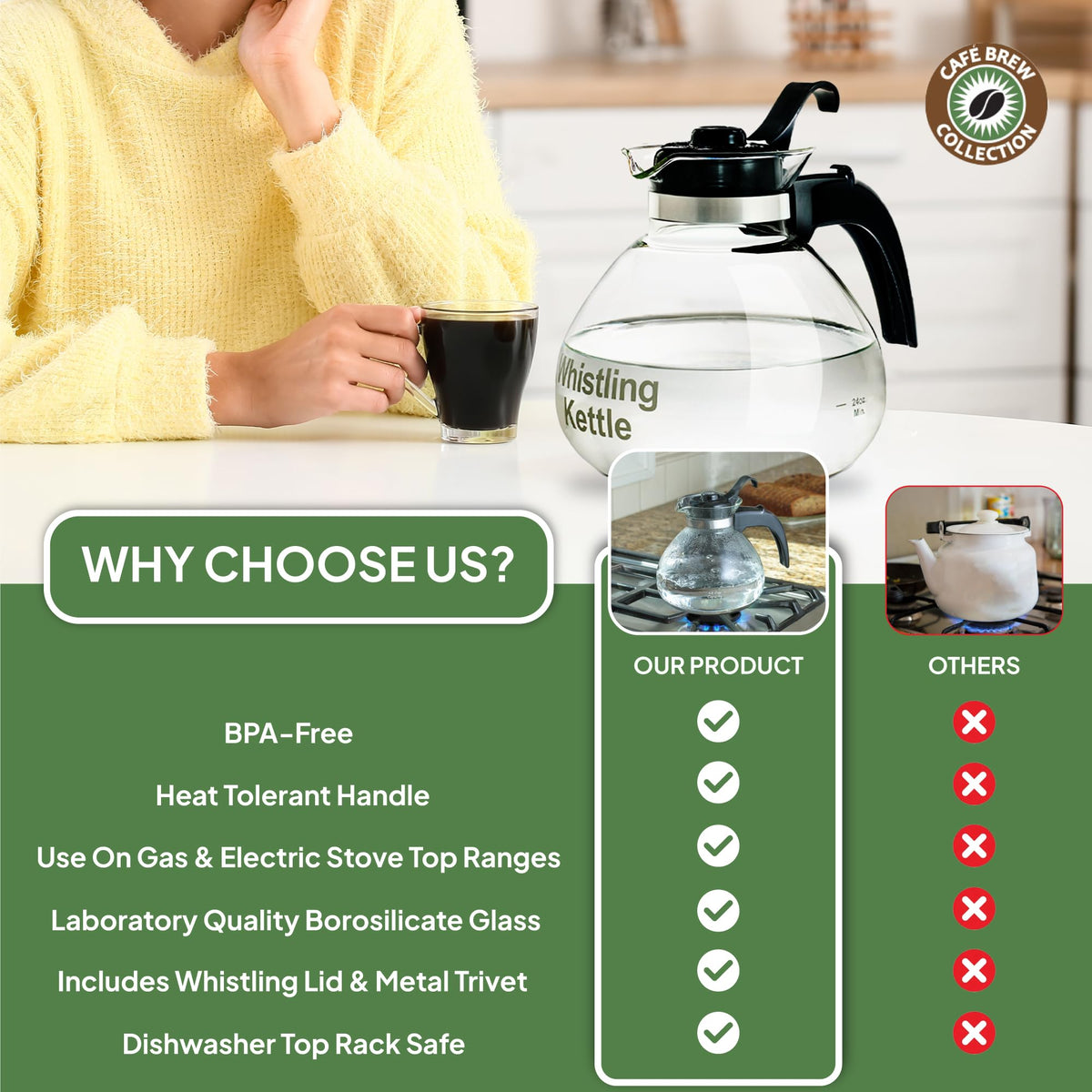 CAFÉ BREW COLLECTION Café Brew Glass Tea Kettle, 12 Cup