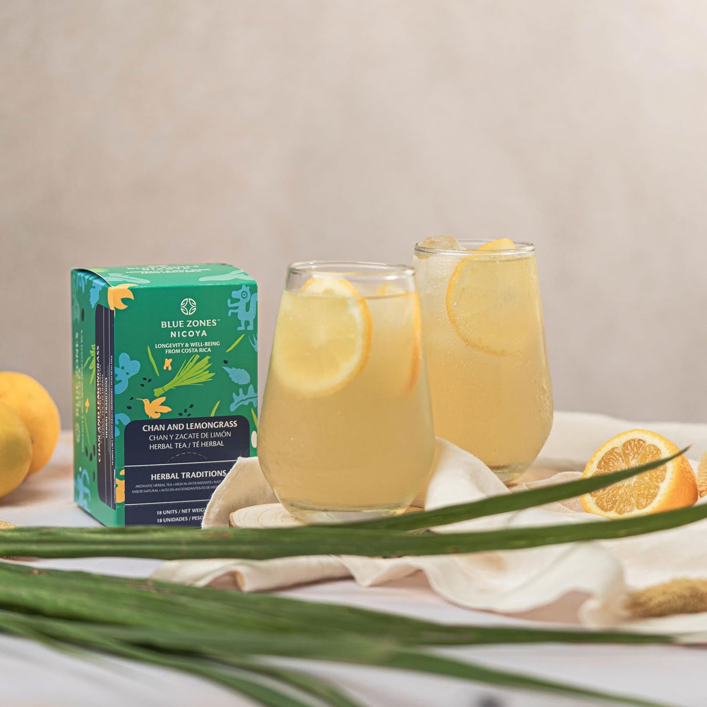 Blue Zones Nicoya Chan &amp; Lemon Grass Herbal Tea Pack of 18 (1.6oz/45g) | 100% Natural, Organic, and Refreshing - High Micronutrients - Gluten, Caffeine, Sugar-Free